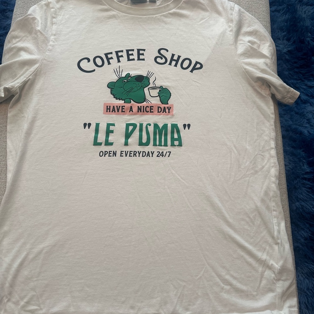 Puma White Short Sleeve Tee with Retro Graphic